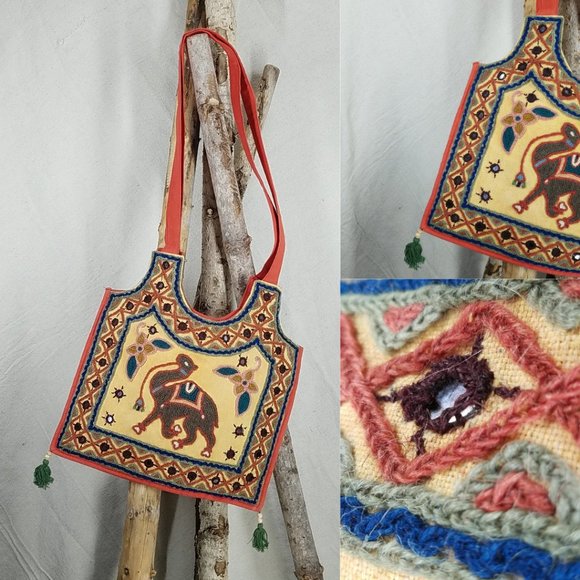 Unbranded Handbags - Vintage Embroidered | Mirror Embellished Camel Motif Bag | India